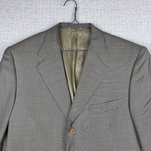 CANALI Light Beige Houndstooth Silk / Wool Blazer Jacket Italy Made Men 50R Read - Picture 9 of 16